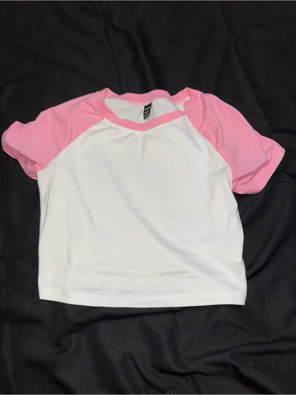 SHEIN White Crop Top with Pink Raglan Sleeves